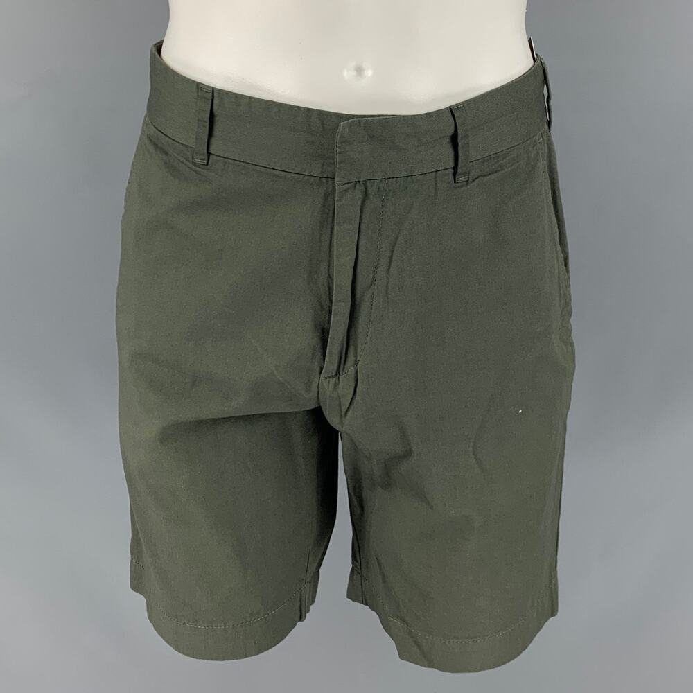 TOMAS MAIER Size 34 Olive Solid Cotton Zip Fly Shorts